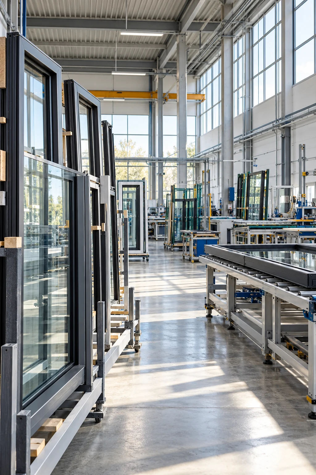 Illustrative modern window manufacturing workshop